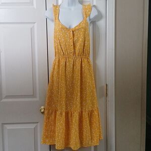 BB Dakota Steve Madden yellow white elastic waist cross over back dress Sz S